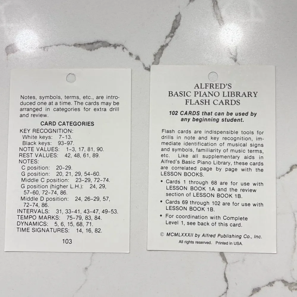 Alfred's Basic Piano Library Flash Cards